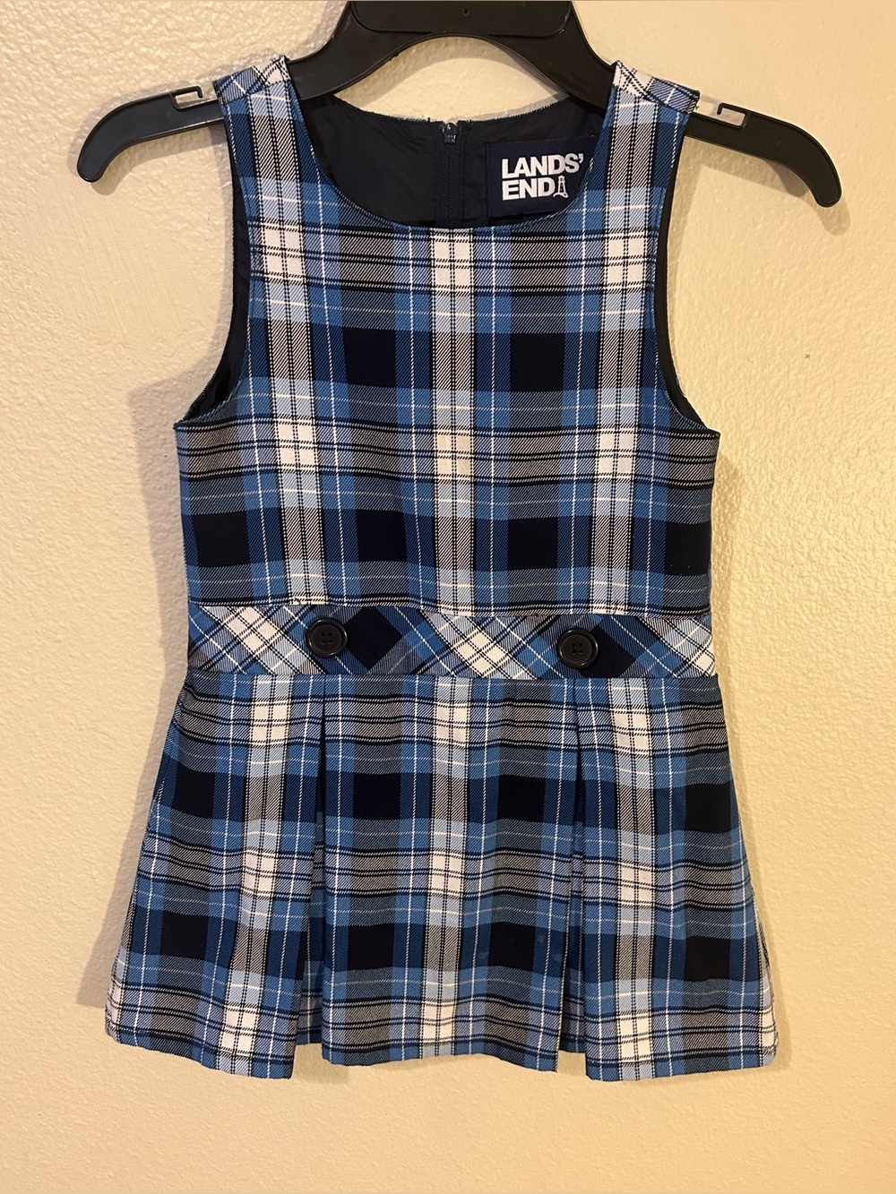 Lands' End Girls Plaid Jumper Clear Blue Plaid School Uniform Size 3
